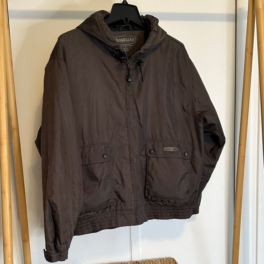Magellan Outdoors Men's Dark Brown Hooded Windbreaker Jacket